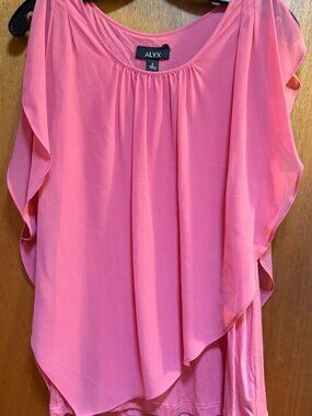 New Layered Chiffon Sheer Poncho Blouse+Tank Top coral-pink ALYX S